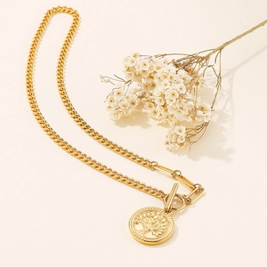 Ensemble collier Arbre de Vie doré avec chaîne gourmette et fermoir à bascule chic