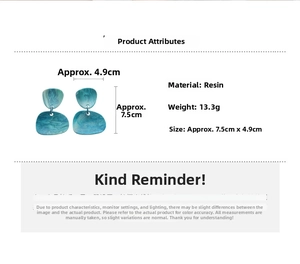 Detailed size specifications for teal marble resin irregular geometric drop earrings