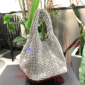 Silver rhinestone bucket bag detailed measurements with 17cm height and 14cm width