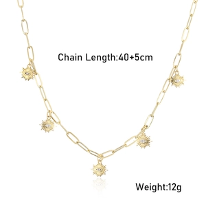 Detail of gold paperclip chain necklace with zircon pendants and 40+5cm length spec