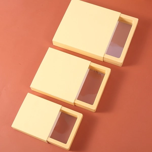 Three beige PE film suspension display boxes in different sizes for jewelry storage