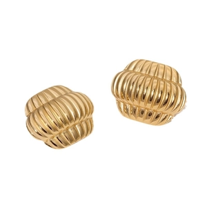 Chinese vintage 18k gold plated lantern earrings with textured hemispherical design