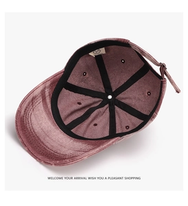 Detail of breathable corduroy baseball cap with metal buckle and inner lining