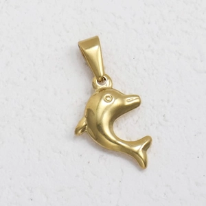 Detailed close-up of a 24K gold-plated stainless steel dolphin pendant for DIY necklaces