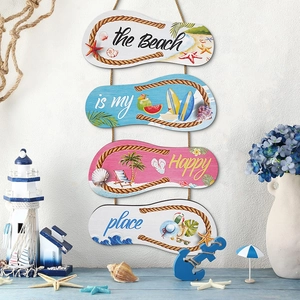 Flip Flop Shape Summer Beach Wood Wall Hanging Decoration Sign With Rope Tiered Tropical Coastal Home Decor Mediterranean