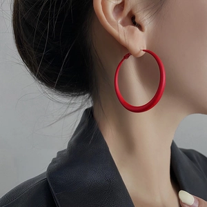 Minimalist Ancora red hoop earrings for women with matte finish and geometric design