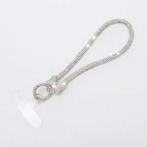 Sparkling rhinestone butterfly phone lanyard with silver metal clip and clear patch