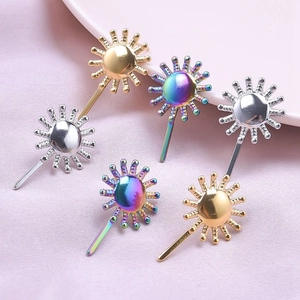 304 stainless steel sunburst stud earrings in gold silver and rainbow finishes