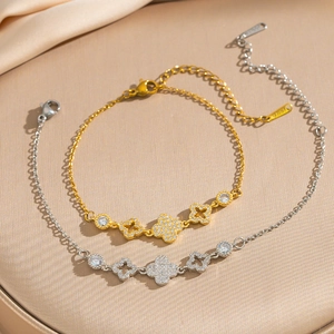 Four Leaf Clover Bracelet Stainless Steel Micro Inlaid Cubic Zirconia Adjustable Chain Elegant Jewelry For Women