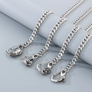 Vintage skull and bat stainless steel waist chain for men with gothic design
