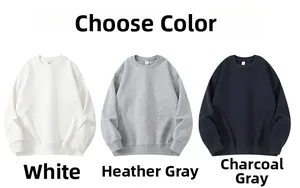 Close-up of crewneck sweatshirts in white, heather grey and charcoal grey ribbed fabric