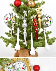 Detailed view of assorted Christmas ornaments in various shapes and festive colors