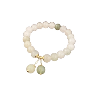 Modern Chinese style beaded bracelet with light green natural stone beads and lotus pendants