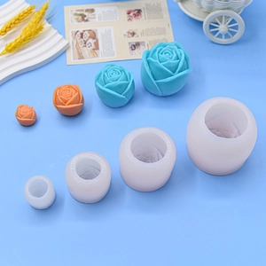 3D rose flower silicone mold set for scented candles and cake decoration in four sizes