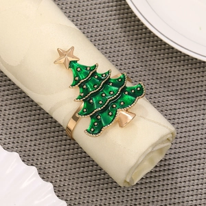 Christmas tree napkin ring with green enamel and gold star for festive table decor