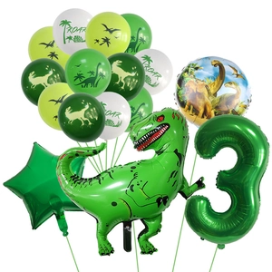 Set de ballons d'anniversaire dinosaure avec grand T-Rex vert et chiffre 3 pour fête
