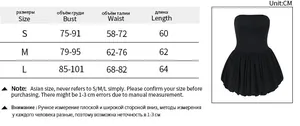 Size chart showing bust, waist, and length measurements for the tube mini dress