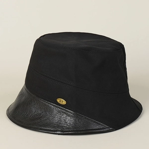 Bucket Hat Women Cotton Canvas PU Leather Brim Asymmetrical Adjustable Sunshade Foldable Versatile Retro Casual Simple Fashion