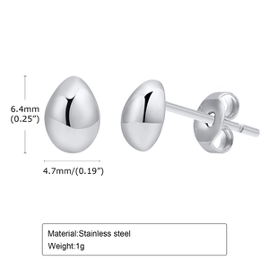 Detailed size view of silver teardrop stud earrings showing 6.4mm height and 4.7mm width