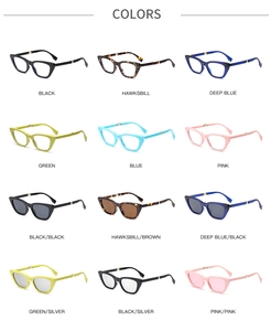 Collection of cat eye sunglasses and optical frames in 12 vibrant color combinations