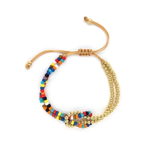 Handmade layered 18K gold plated beaded bracelet with colorful seed beads and woven cord