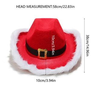 Dettaglio del cappello da cowboy rosso di Natale con bordo in pelliccia e misure