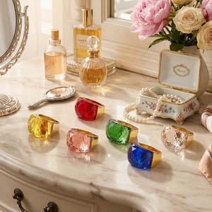 Chic 18k gold plated chunky cocktail rings with multi-color faceted large crystals