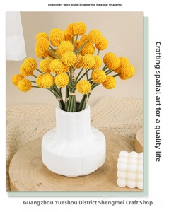 Detail of yellow billy buttons with flexible iron wire stems for custom DIY floral styling