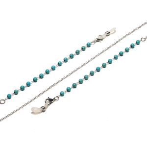 Green turquoise beaded stainless steel glasses chain with anti-slip silicone loops
