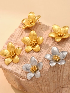Makroaufnahme von 18K Gold Blumenohrringen mit radialer Textur und metallischen Details