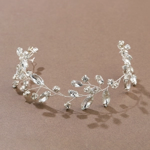 Detailed macro view of handcrafted silver bridal hair vine with sparkling rhinestones