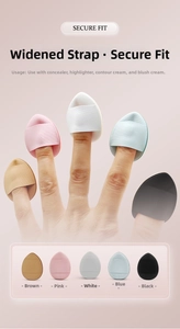 Mini fingertip makeup sponges for concealer with wide ribbons for secure grip and precision