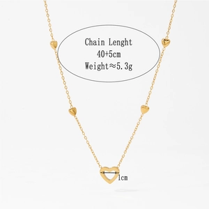 Gold stainless steel necklace set with hollow heart pendant and small heart charms