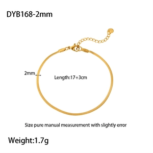 Detailed view of 2mm 18K gold plated stainless steel flat snake chain bracelet with specs