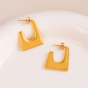 Minimalist geometric U-shaped gold earrings in brushed stainless steel finish for women