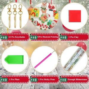 DIY Christmas diamond painting kit including 12 keychains and full crafting accessories