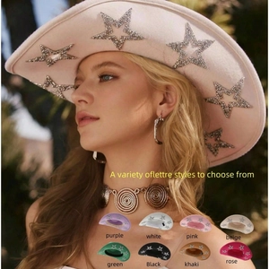 Western Cowboy Star Sequin Jazz Hat For Women Festival Party Bride Stage Performance Fedora Hat Wide Brim Polyester Hat
