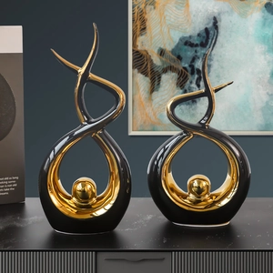 Modern black and gold ceramic abstract sculpture set for luxury home office decor