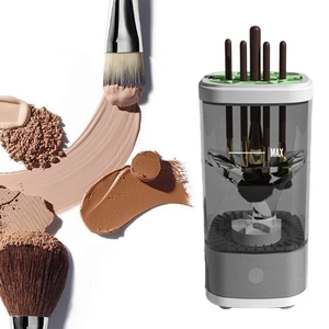 Detail view of electric makeup brush cleaner with transparent bowl and MAX water line marker