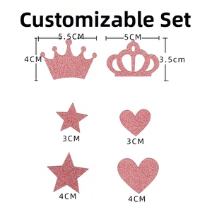Pink glitter crown, star and heart DIY cake topper set with various size dimensions