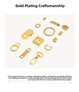 Detail of vintage gold-plated metal hardware with an antique finish for handmade bags