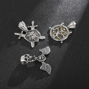 Vintage Punk Edelstahl Anhänger Set mit Totenkopf und Engelsflügeln für Herren