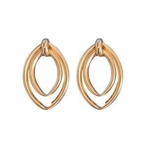 Boucles d'oreilles pendantes ovales évidées dorées minimalistes avec anneaux multicouches