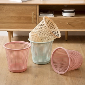 Hollow Grid Trash Can Plastic Wastebasket No Lid Round Waste Bin For Home Kitchen Bathroom Office Desktop Storage