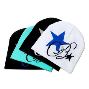 Winter knit star beanie hats with letter patterns for outdoor cycling and warmth