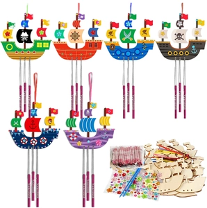 DIY Wooden Easter Wind Chime Kit featuring Pirate Ship designs and colorful craft accessories