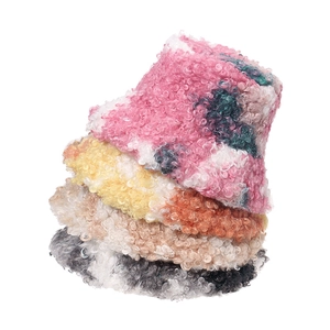 Bucket Hat Faux Lamb Wool Tie Dye Colorful Warm Winter Outdoor Casual For Women Men