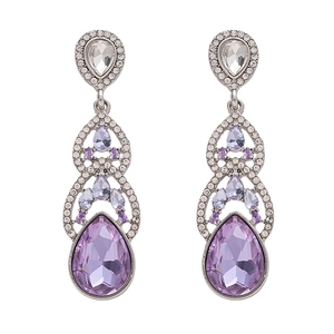 Sparkling teardrop drop earrings with purple crystals and silver needle studs