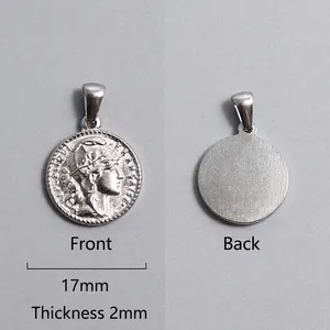 Detail of 17mm vintage Roman coin pendant with embossed portrait and 2mm thickness
