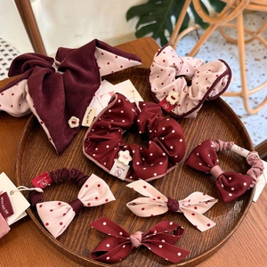 Polka Dot Fabric Scrunchies Sweet Retro Bow Hair Ties Elastic Ponytail Holder Women Girls